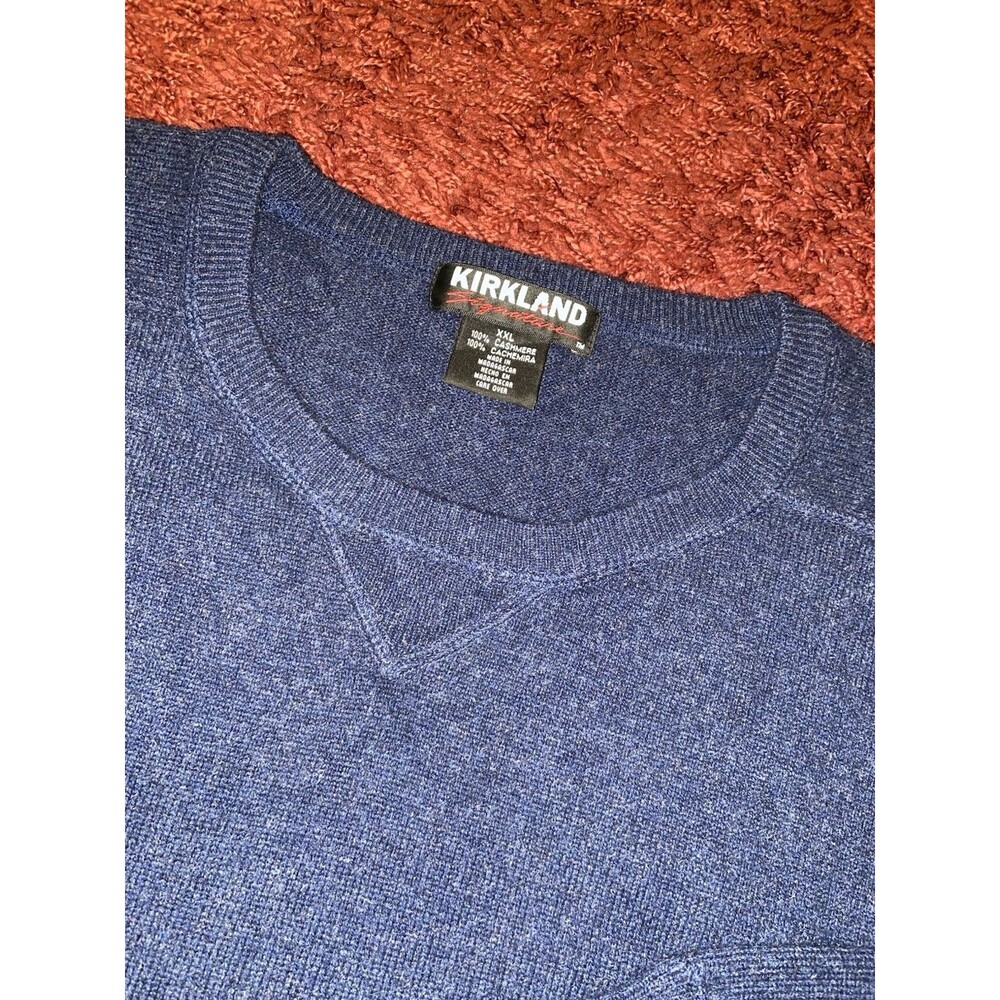 100% Cashmere Sweater Men’s 2XL Blue Luxury Knit Pullover Ultra Soft